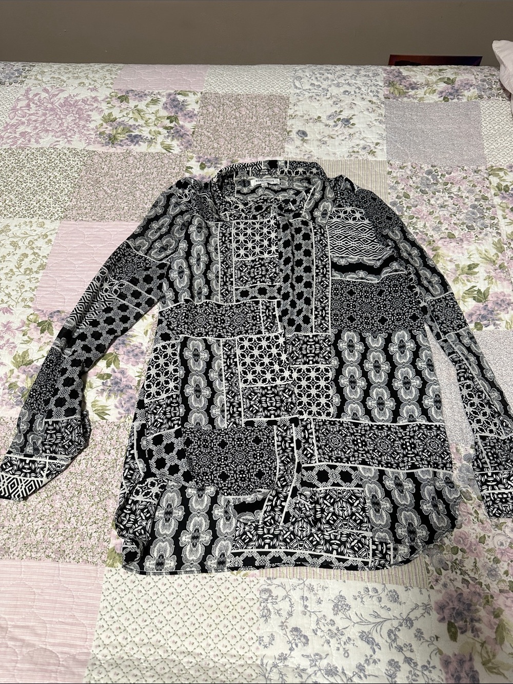 Rose & Olive Black and White Patchwork Button-Down Shirt
